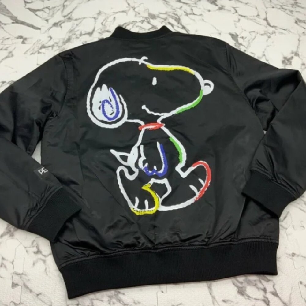 Men's Snoopy Black Satin Jacket NWT